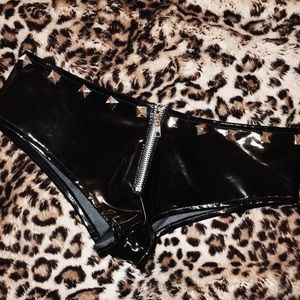 studded leather booty shorts